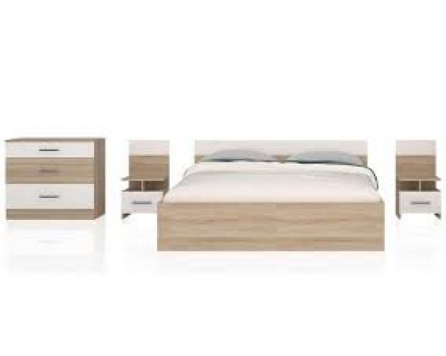 Спальня Леси (кровать+комод+тумбы)  (Сонома/Белый) Спальня Леси (кровать+комод+тумбы)  (Сонома/Белый)